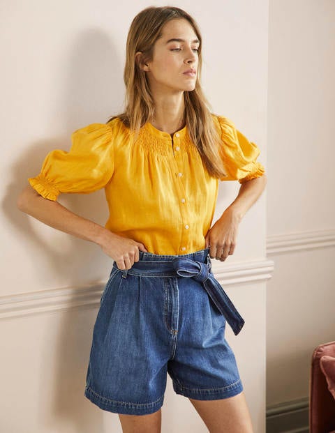 Paperbag-Shorts mit hoher Taille - Mittleres Vintageblau