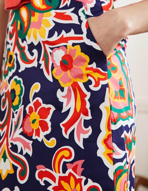 Printed A-line Midi Skirt - Blue, Decorative Blooms