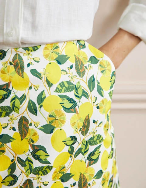 Printed A-line Mini Skirt - Ivory, Lemon Vine