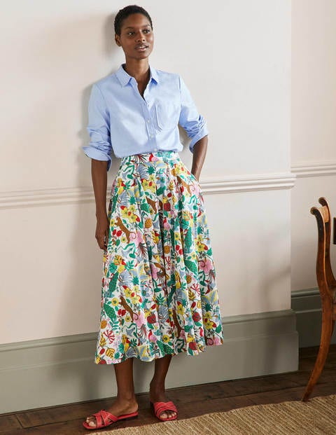 Full Cotton Midi Skirt - Multi, Exotic Paradise