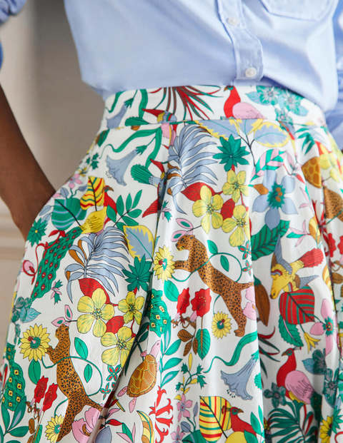 Full Cotton Midi Skirt - Multi, Exotic Paradise