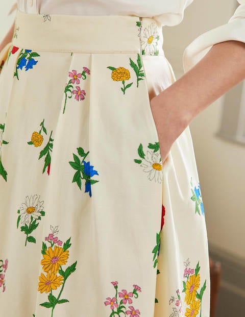 Scarlett Printed Midi Skirt - Ivory, Garden Blooms