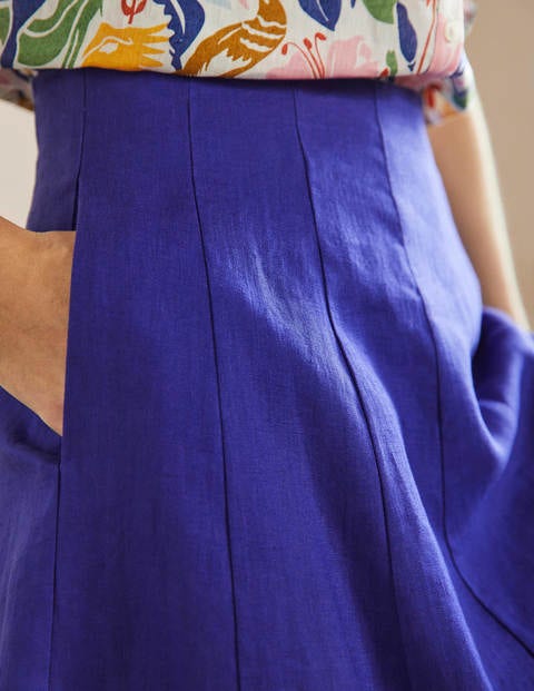 Panelled Linen Mini Skirt - Atlantic Ocean Blue
