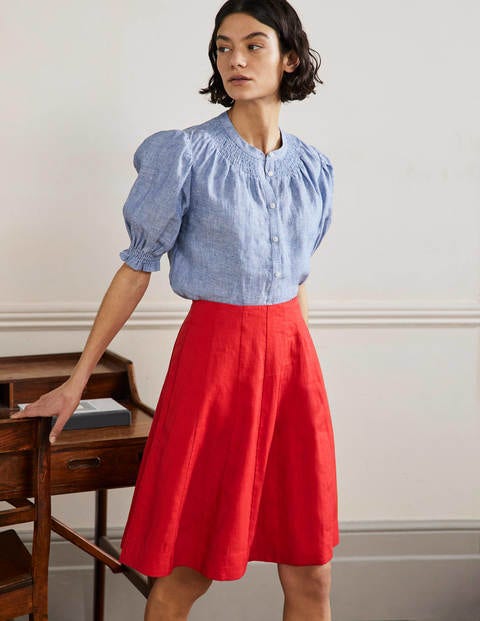 Panelled Linen Mini Skirt - Cherry Red