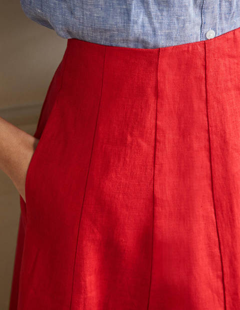 Panelled Linen Mini Skirt - Cherry Red