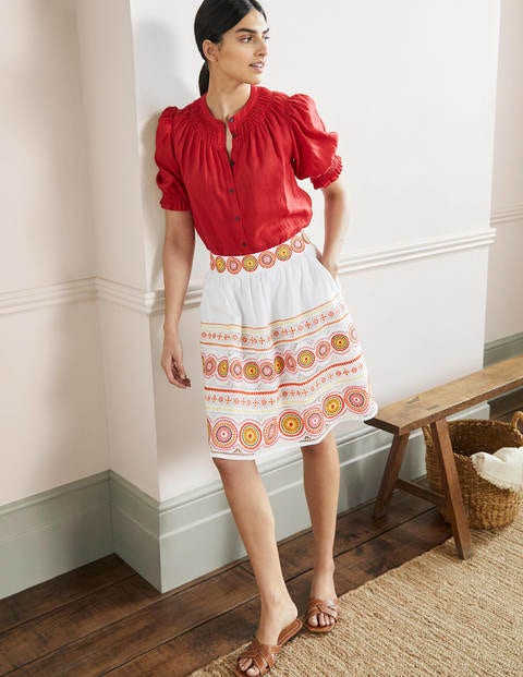 Tamsin Embroidered Linen Skirt