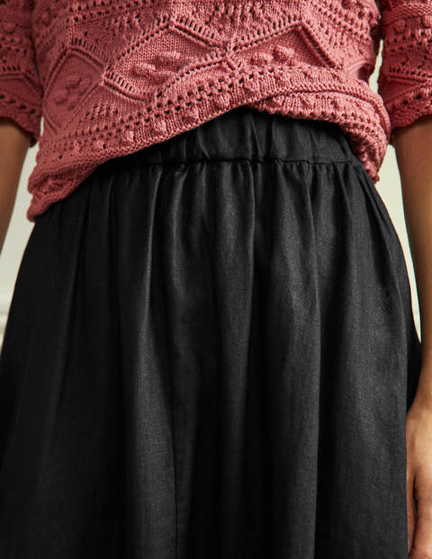 Pull-on Linen Maxi Skirt - Black
