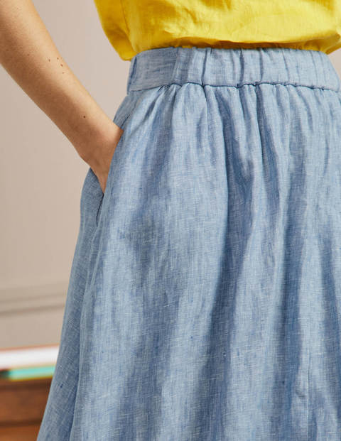 Pull-on Linen Maxi Skirt - Grey Blue Chambray