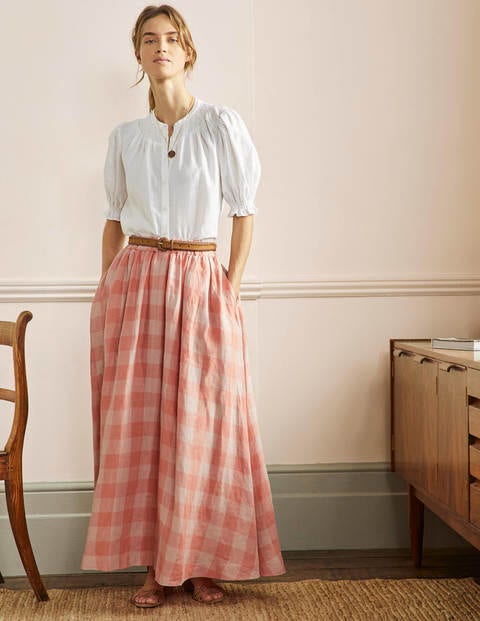 Pull-on Linen Maxi Skirt - Tonal Pink, Gingham