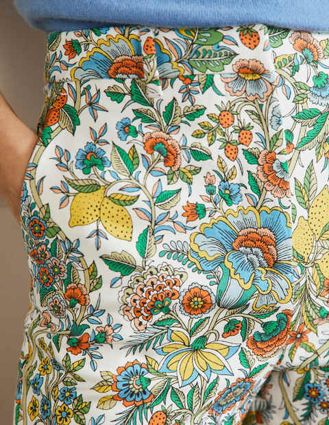 Carrie Printed Trousers - Ivory/Lemon, Tropic Meadow