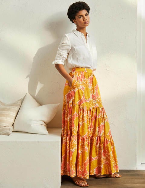Lorna Tiered Maxi Skirt - Brioche, Pineapple Cluster