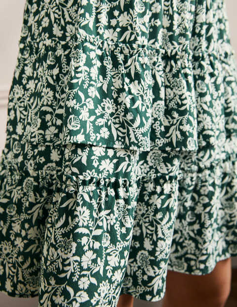 Multi Tiered Crepe Skirt - Trekking Green, Flora Charm