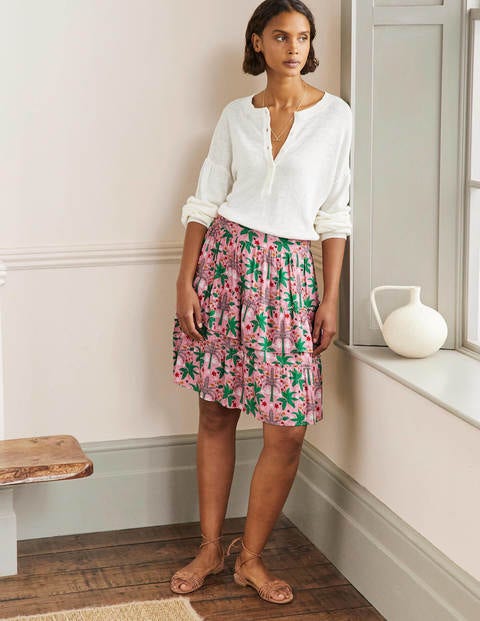 Multi Tiered Crepe Skirt - Posy Pink, Oriental Palm