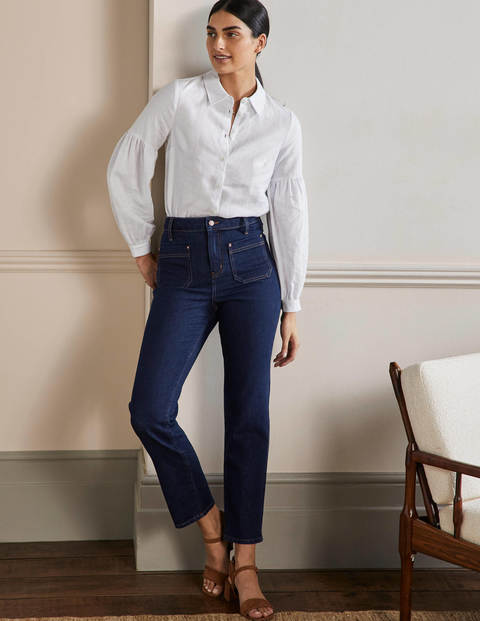 Patch Pocket Straight Jeans - Indigo 
