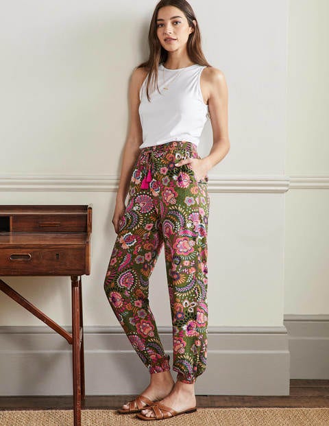 Crinkle Tapered Trousers - Pea, Decorative Meadow