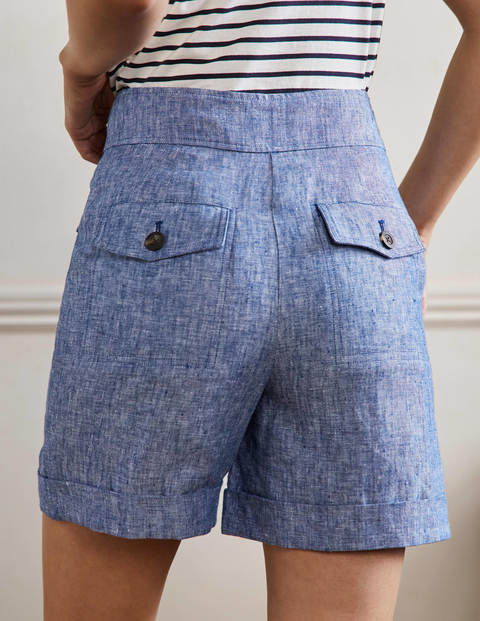 High Waisted Linen Shorts - Chambray 