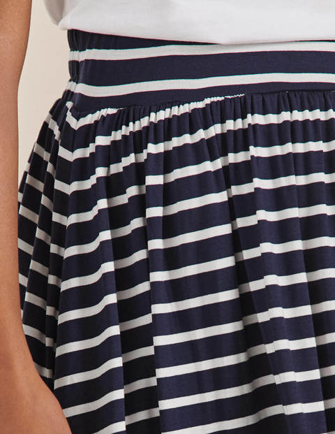 Pull On Jersey Mini Skirt - Navy and Ivory Stripe