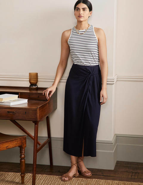 Ruched Waist Skirt - Ivory/Navy Stripe 