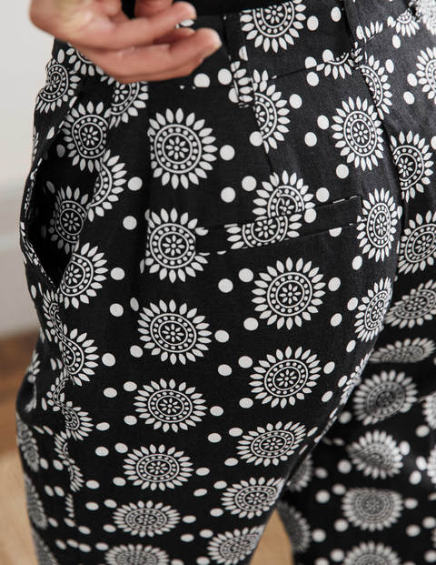 Thea Tailored Linen Pants - Black, Sun Geo