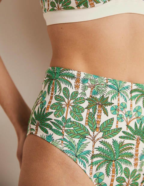 Bas de bikini taille haute - Ivoire, motif Palm Forest