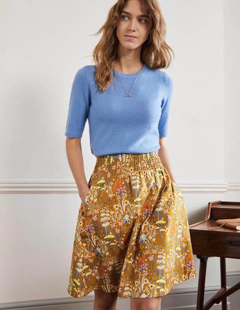 Shirred Waist Cotton Skirt - Frankincense, Wildflower Bloom