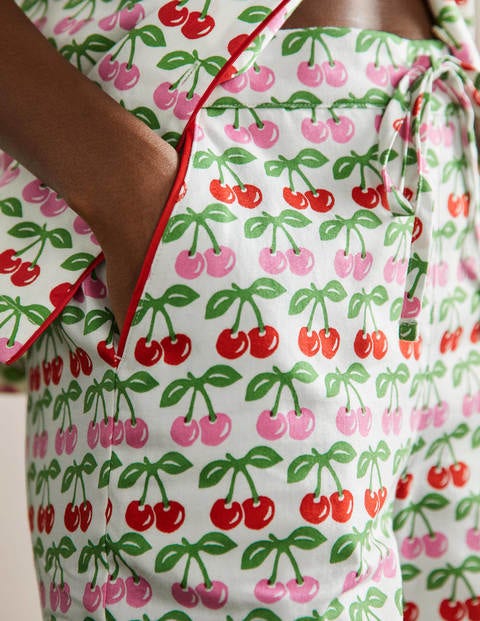Cotton Pajama Shorts - Ivory Cherries