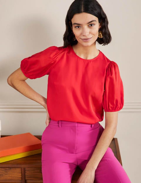 Adriana Puff Sleeve Top - Fire Red
