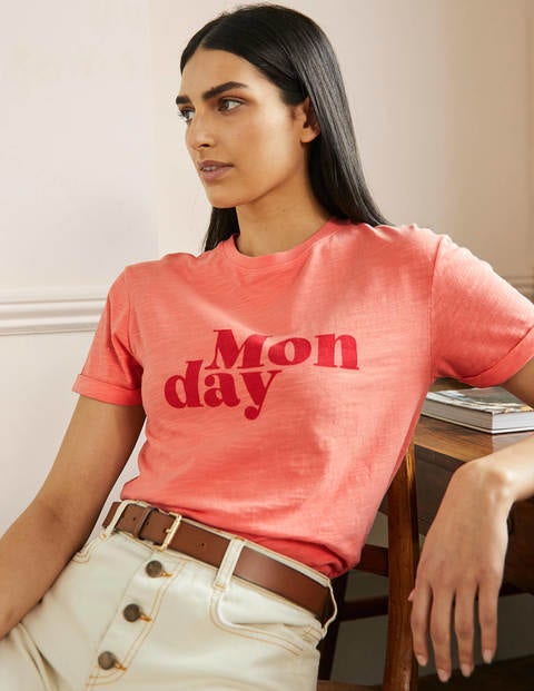 Turn Up Cuff Cotton T-Shirt - Burnt Coral, Monday