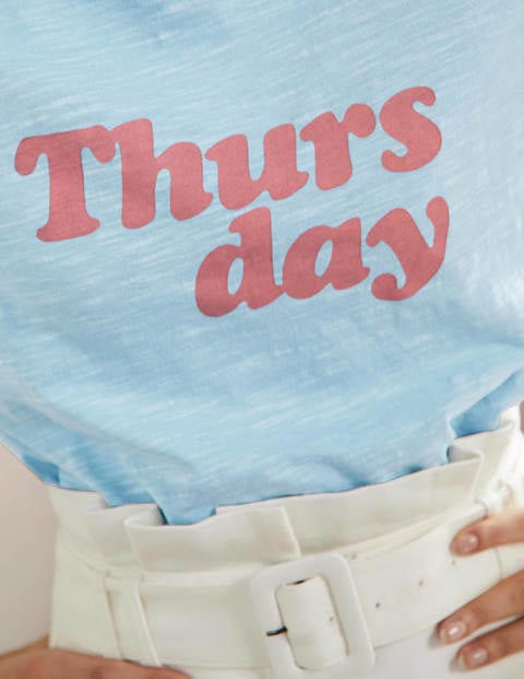 Turn Up Cuff Cotton T-Shirt - Dusty Blue, Thursday
