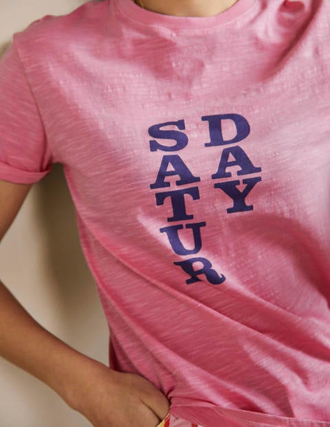 Turn Up Cuff Cotton T-Shirt - Posy Pink, Saturday