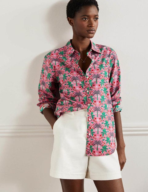 Relaxed Cotton Shirt - Posy Pink, Oriental Palm