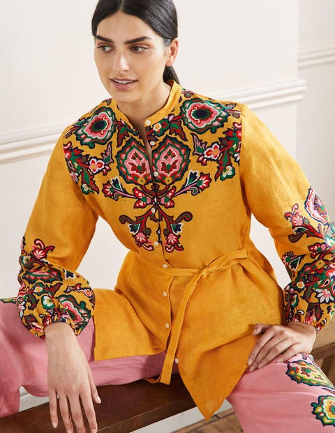 Rosie Linen Shirt - Honeycomb, Decorative Blooms