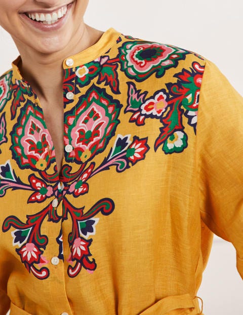 Rosie Linen Shirt - Honeycomb, Decorative Blooms