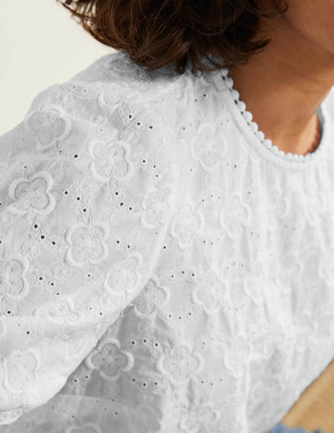 Broderie Puff Sleeve Top - White