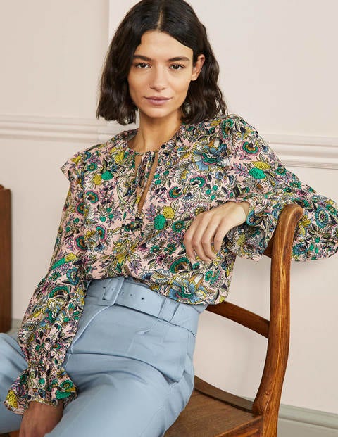 Ruffle Neck Blouse - Milkshake, Tropic 