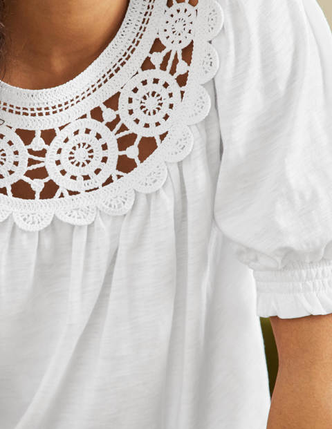 Anais Crochet Puff Sleeve Top - White