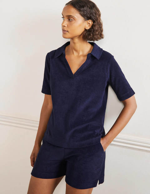 Erica Towelling Polo Top - Navy