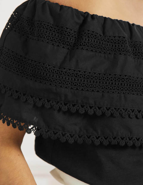 Bardot Woven Mix Detail Top - Black