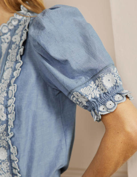 Embroidered Short Sleeve Shirt - Chambray