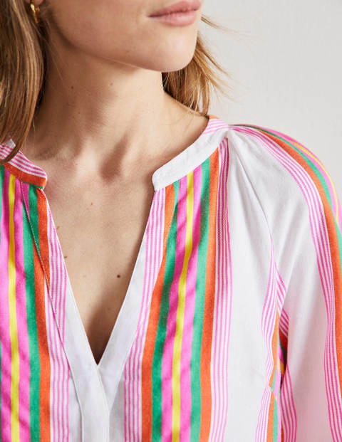 Louise Mid Sleeve Popover - Tropical Woven Rainbow Stripe