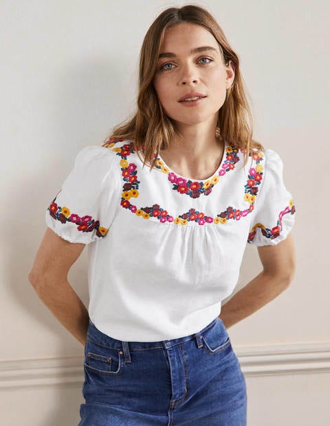 Embroidered Linen Top - White