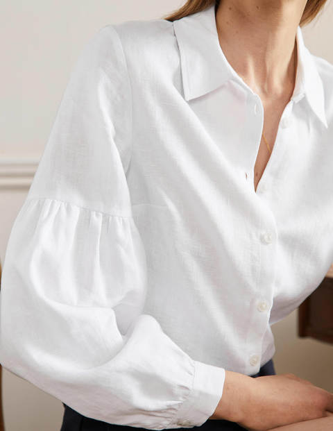 Anna Blouson Linen Shirt - White