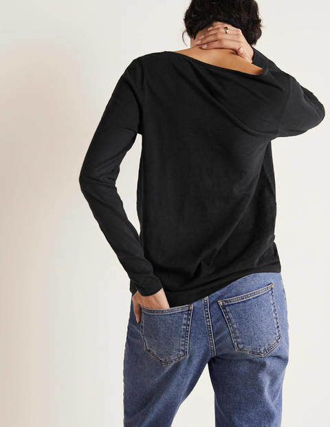 Long Sleeve Square Neck Top - Black