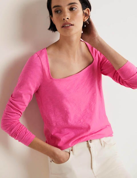 Long Sleeve Square Neck Top - Festival Pink