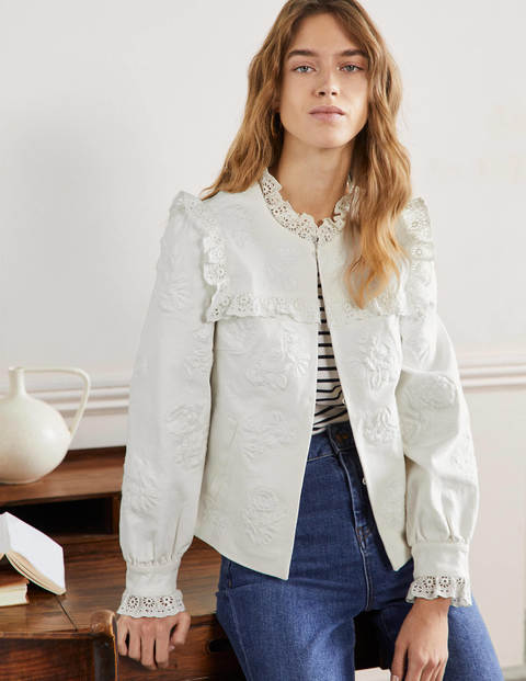 Cotton Broderie Jacket - Ivory | Boden US