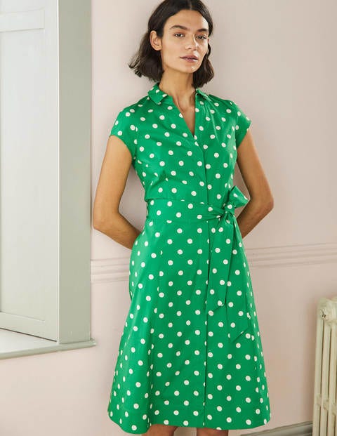 Short Sleeve Shirt Dress - Green, Regular Dot