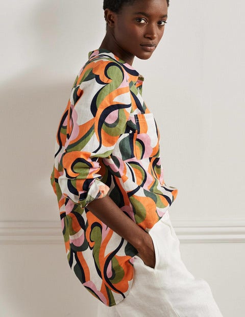 Linen Shirt - Multi, Abstract Swirl