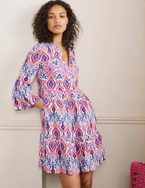 Relaxed Linen Tiered Dress - Multi, Ikat Paradise