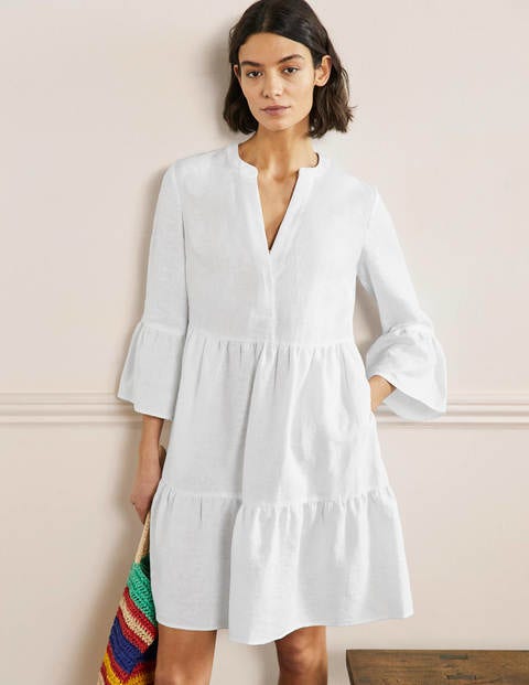 Relaxed Linen Tiered Dress - White