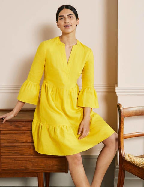 Relaxed Linen Tiered Dress - Lemon Fizz